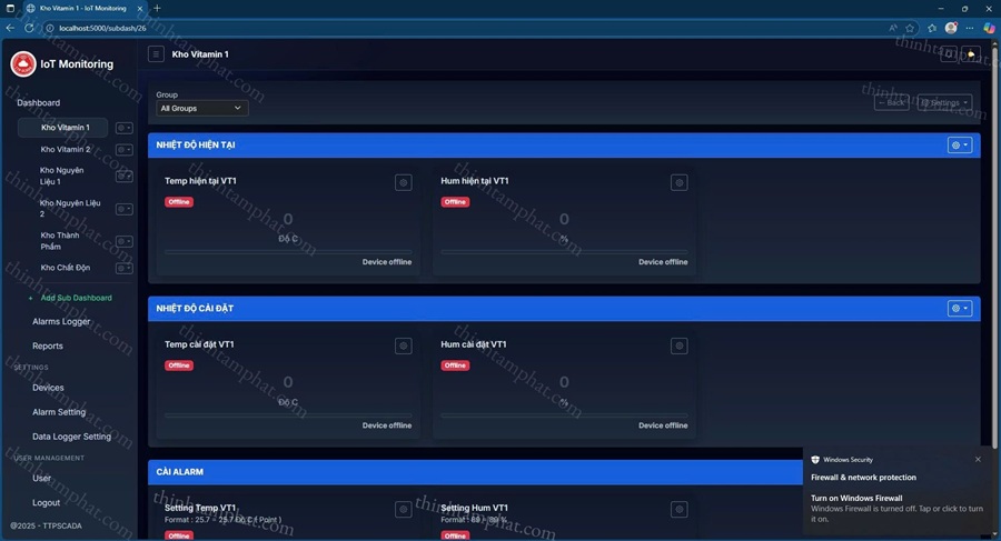 Dashboard giám sát nhiệt độ độ ẩm